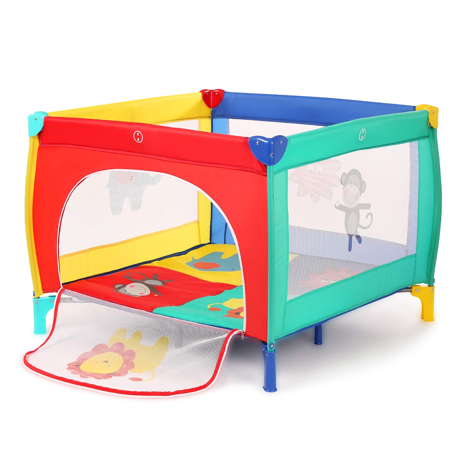 Kinbor Baby Play Portable Playard Play Pen with Mattress Safety Baby Playard with Door Activity Center for Toddler Boys Girls Fun Time 39inch x 39inch 